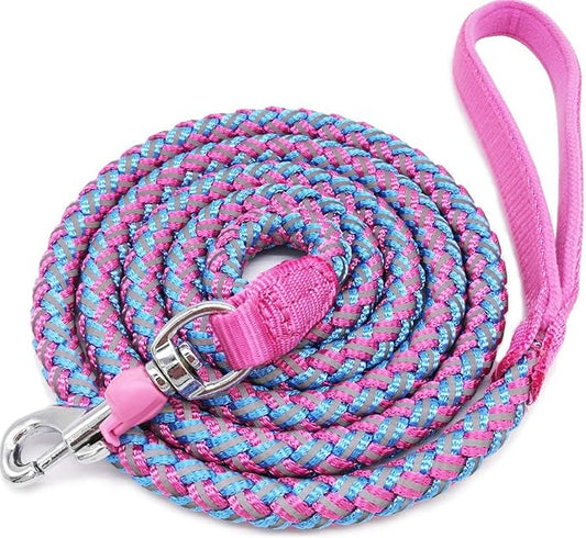 6ft Reflective Large Dog Leash, 3/4" Strong Nylon Thick Rope Braided Heavy Duty for Large Medium Dogs Walking Training Leads (Pink)
