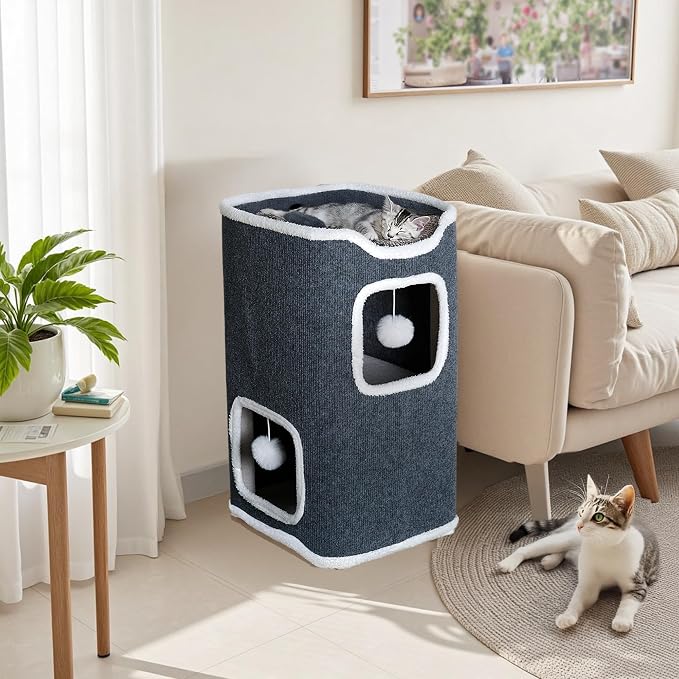 Multi-Level Foldable Cat Tree Tower for Indoor Cats – Includes Cat House, Play Balls, Soft & Cozy Top Cat Bed, Scratch-Resistant Design for Scratching, and a Cat Hideaway (M)
