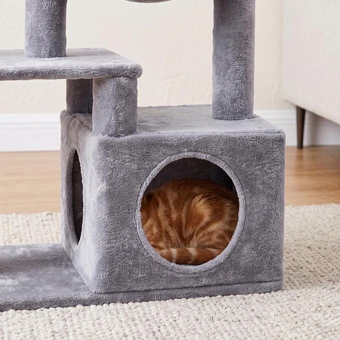 Multi-Level Cat Tree for Indoor Cats, Cat Tree Tower with Big Cat Hammock, Indoor Climbing Activity Tower with Scratching Posts, Grey