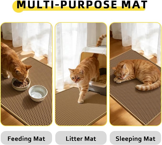 Cat Litter Mat, 30"x24", Waterproof, Easy to Clean (Brown-1Pack) | Double-Layer Honeycomb for Effective Litter Trapping, Premium Durable EVA, Non-Slip, Paw-Friendly Soft Surface