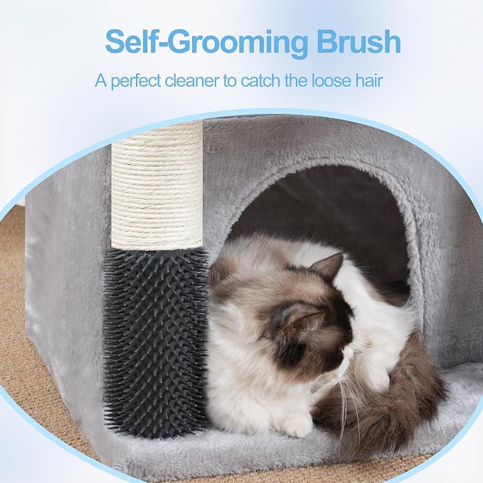 Hey-brother Cat Tree Tower with Extra Large Platform, Big Condo, MPJ070W | 51.1 Inches Scratching Posts with 2 Cozy Hammocks, Self-Grooming Brush for Indoor Adult Cats, Maine Coon, Light Gray
