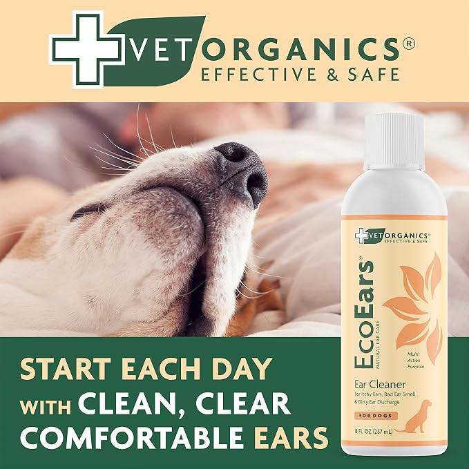 EcoEars Dog Ear Cleaner – Natural Formula for Odor & Wax Buildup – Gently Cleans Dog Ears – 8 oz 2pack