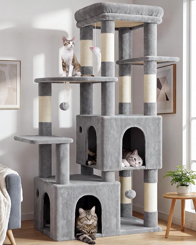 Globlazer Cat Tower for Indoor Cats, Heavy Duty Cat Trees for Large Cats Adult Big Cats Maine Coon Cat Tree Tower with Scratching Post, Extra Large Top Perch, Cat Condos, F61, Light Grey, 61inch | Cat Tower for Indoor Large Adult Cats with Scratching P...