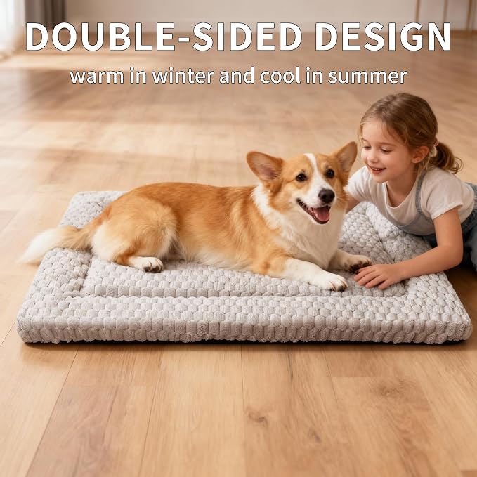 Dog Bed Mat,Reversible & Ultra Soft Kennel Pad-Machine Washable Pet Bed for Dogs & Cats-All-Weather Crate Liner for Crates,Carriers & Travel (Light Gray, 30" L x 20" W x 1.5" Th)