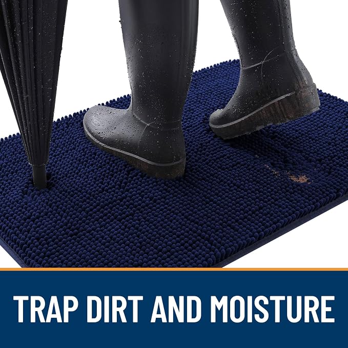 OLANLY Dog Door Mat for Muddy Paws 70x32, Super Absorbent Chenille Mud Mat | Navy Blue, Absorbs Moisture and Dirt, Non-Slip Machine Washable Doormat, Quick-Drying Indoor Entryway Floor Carpet for Dogs