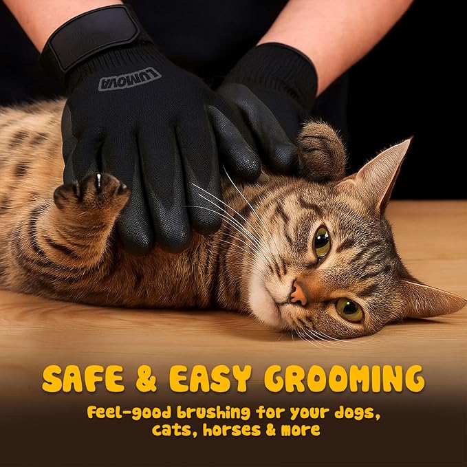 Dog Grooming Gloves – Shedding Gloves for Dogs, Cats & Horses – Pet Grooming Glove & Hair Remover – Dog Brush Glove for Bathing, Deshedding & Massage Mitt– Adjustable Fit (Blue&Black)