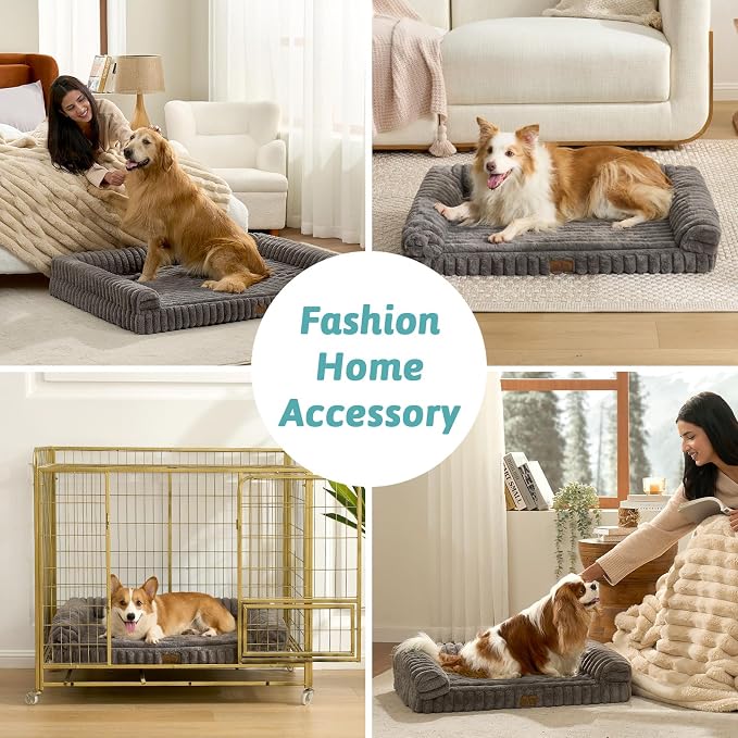 COZY KISS Ultra Soft Faux Rabbit Fur Dog Bed for Small Dogs – 30"x20" Orthopedic Foam Couch, Removable Washable Cover & Waterproof Lining, Grey