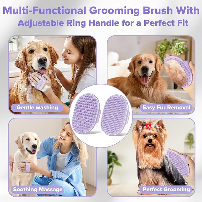 Augwind 6PCS Grooming & Bath Supplies for Dogs, Cats | Dog Washing Gloves | Dog Bath Brush | Dog Shower Brush | Pet Grooming Gloves | Dog Grooming kit | Pet Supplies for Showerhead & Sprayer (Purple)