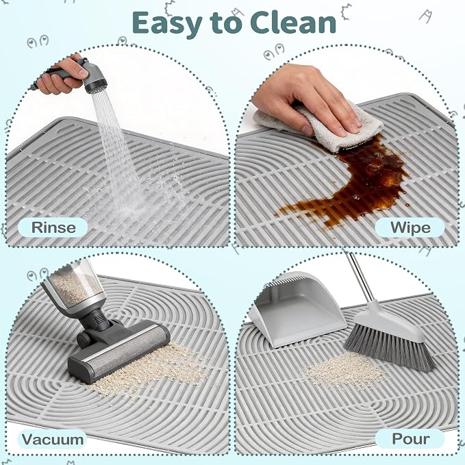 Silicone Cat Litter Mat, 40" x 28" Extra Large Cat Litter Trapping Mat for Litter Box with Raised Edge, Waterproof Cat Litter Tray Mat for Scatter Control, Soft on Kitty Paws, Non-Sip, Easy to Clean