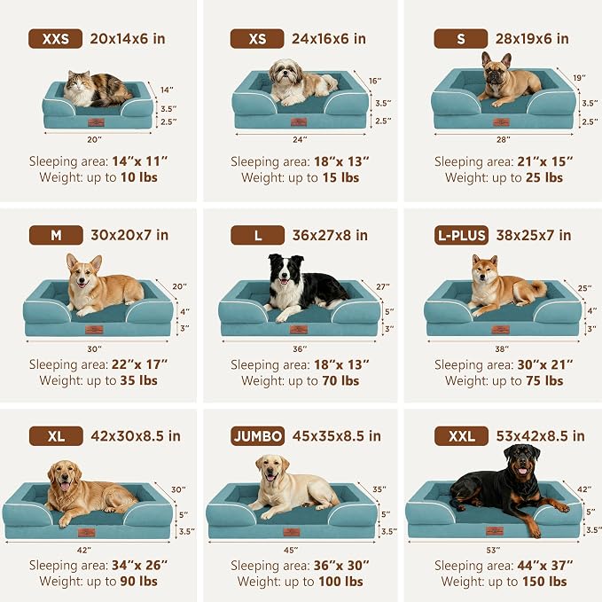 Comfort Expression Orthopedic Dog Bed for Extra Large Dogs with Bolster | Waterproof Dog Couch Bed with Washable Cover & Non-Slip Bottom, Supportive Egg Crate Foam Big Dog Bed, 53x42Inch