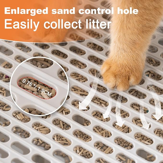 Uross Cat Litter Box Step, Extra Large Litter Box Ramp/Stairs with Detachable Splash-Proof Side Baffles, Anti-Tracking Litter Catcher, Easy to Clean, Non-Slip Step for Small & Elderly Cats (Grey)