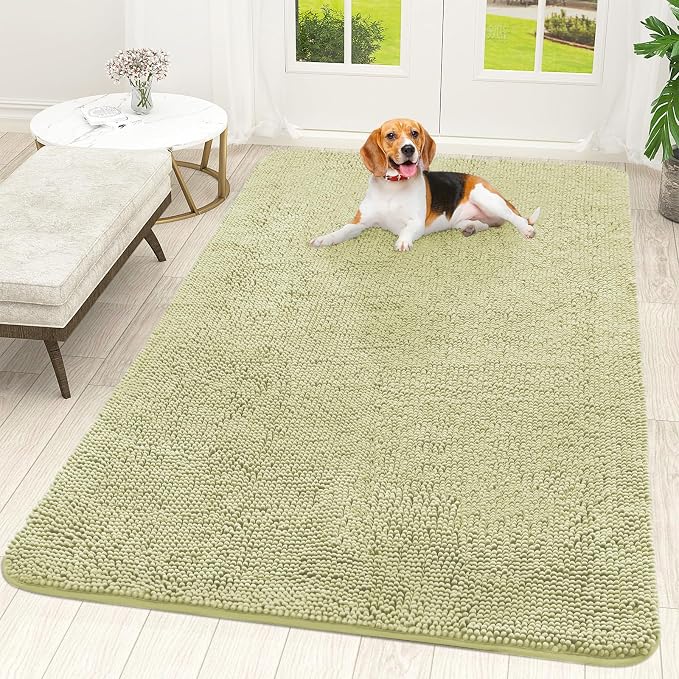 OLANLY Dog Door Mat for Muddy Paws 70x46, Super Absorbent Chenille Mud Mat | Vanilla, Absorbs Moisture and Dirt, Non-Slip Machine Washable Doormat, Quick-Drying Indoor Entryway Floor Carpet for Dogs