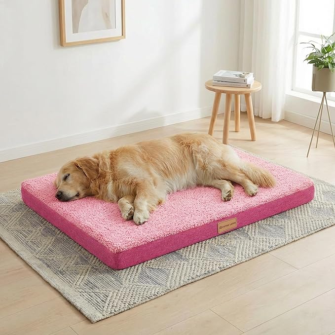 Patas Lague Orthopedic Large Dog Bed Washable Pet Sofa Mat 48''X30'' Pink | Egg-Crate Foam Dog Couch For Large Sized Dogs, Waterproof Removable Cover, Soft Pet Crate Bed With Nonskid Bottom