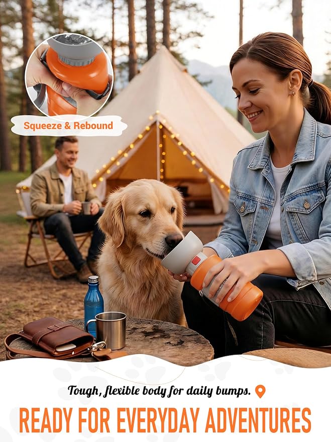 lesotc Dog Water Bottle Portable, 28oz Portable Dog Water Bottle with Bowl, Leak Proof Travel Bowl Dispenser for Dogs, One-Hand Squeeze Puppy Essentials for Walking, Hiking, Camping