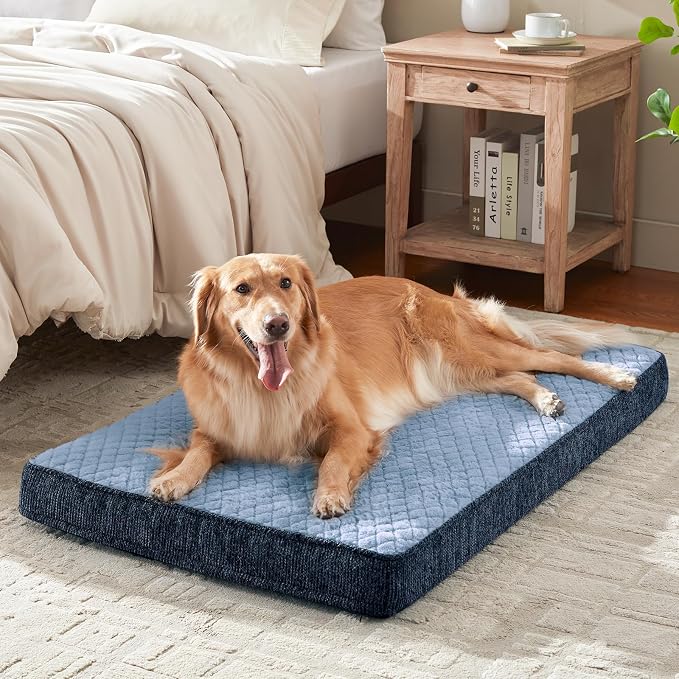JOEJOY XL Dog Beds Large Sized Dog, Orthopedic Big Dogs Crate Bed with Washable Removable Cover, Extra Thick Egg-Crate Memory Foam Pet Beds up to 80 lbs, Blue, 41"x27"