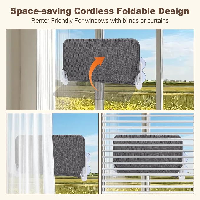 Renter Friendly Cat Shelves, Cat Window Perch Hammock Bed with 4 Suction Cups, Cordless Foldable Metal Frame & Reversible Cover, Indoor Window Hammock