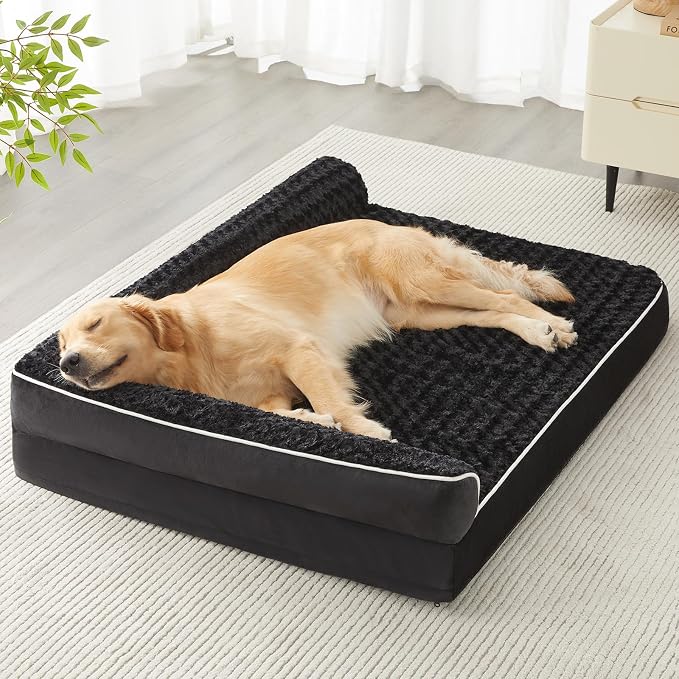 BFPETHOME Orthopedic Washable Dog Bed, Sleeping Couch for Large Senior Dogs | Deluxe Plush Rose Velvet Washable Cover, Egg Crate Foam Support, Waterproof Lining, Non-Slip Bottom, Senior Dogs