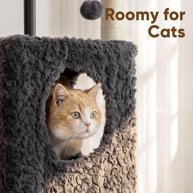 FUKUMARU Cat Tree, 36.2in Luxury Plush Cat Tower with Two Caves, Multi-Level Cat Condo with Sisal Scratching Post, Adult Cat Tree Towers for Indoor Cats with Top Perch, Medium Heavy Duty Kitten House