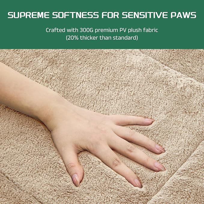 Washable Dog Crate Bed Mat for Medium/Large Dogs – All-Season Comfort with Ultra-Soft Flannel & Heavy-Duty Support (Cream, 42''L*28''W)