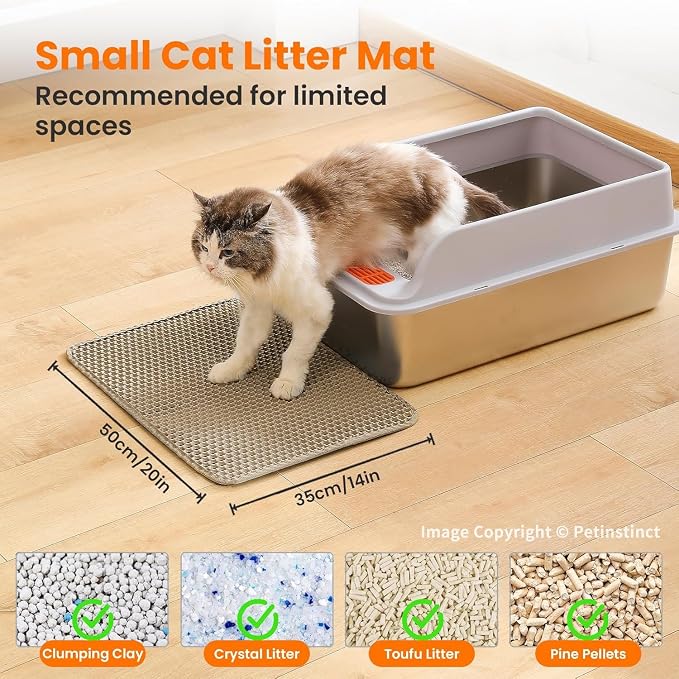 Small Cat Litter Mat, Double Layer Honeycomb Litter Box Mat | 20x14”, Reduces Litter Tracking, Waterproof, Non-Slip, Soft on Paws, Scratch Resistant, Easy to Clean, Beige
