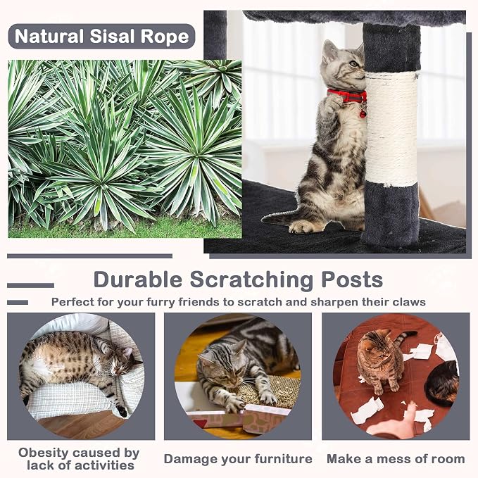 70'' Tall Multi-Level Cat Tree with Scratching Post, Platform, Condo, Tower and Funny Toy for Indoor Medium Cats