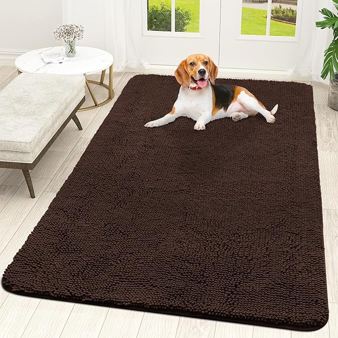 OLANLY Dog Door Mat for Muddy Paws 59x35, Super Absorbent Chenille Mud Mat | Brown, Absorbs Moisture and Dirt, Non-Slip Machine Washable Doormat, Quick-Drying Indoor Entryway Floor Carpet for Dogs