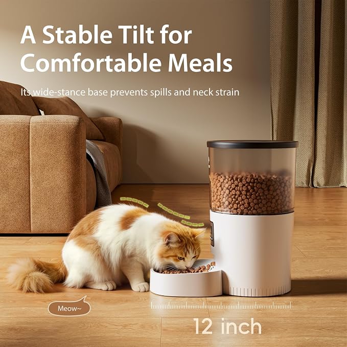 IMIPAW Automatic Cat Feeders, Timed Cat Dry Food Dispenser with Desiccant Bag, Dual Power Supply, Programmable Portion Size, 6 Meals, 20 Portions Per Day, Auto Pet Feeder for Cats and Small Dog, White