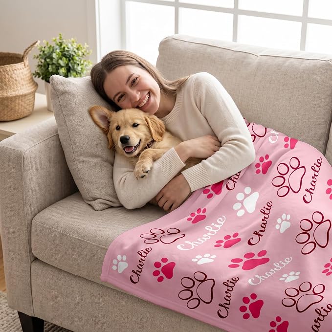 Personalized Dog Blanket, Customized Pet Blankets with Name Picture, Throw Blanket for Small Medium Large Dog Puppy Cat