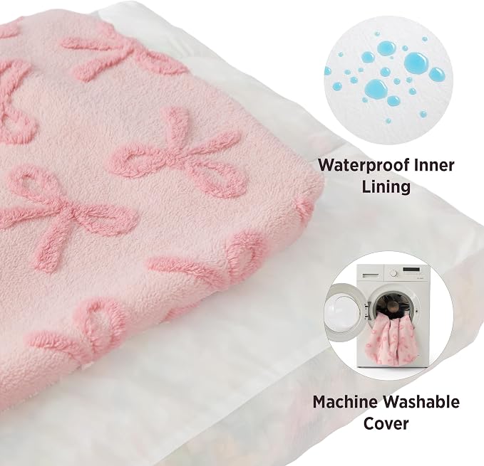 LE SURE Dog Beds Large Sized-Thick Shredded Chopped Foam Pet Bed as Gift for Indoor with Removable Cover, Cute Modern Fuzzy Plush & Anti Slip Bottom,Bow Pink