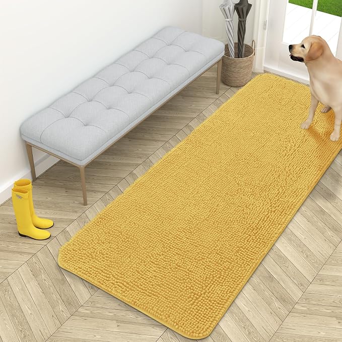 OLANLY Dog Door Mat for Muddy Paws 59x24, Super Absorbent Chenille Mud Mat | Yellow, Absorbs Moisture and Dirt, Non-Slip Machine Washable Doormat, Quick-Drying Indoor Entryway Floor Carpet for Dogs