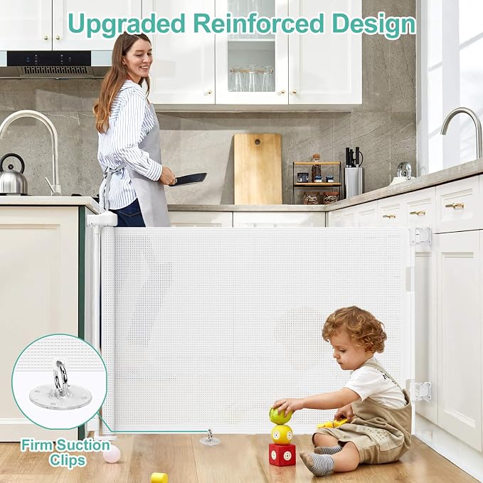 71 inch Retractable Baby Gates, EZIGO Extra Wide Baby Gate for Large Opening Extra Long Mesh Gate for Kids or Pet Dog Gate Child Safety Gate for Stairs Hallways Doorway Indoor Outdoor, White