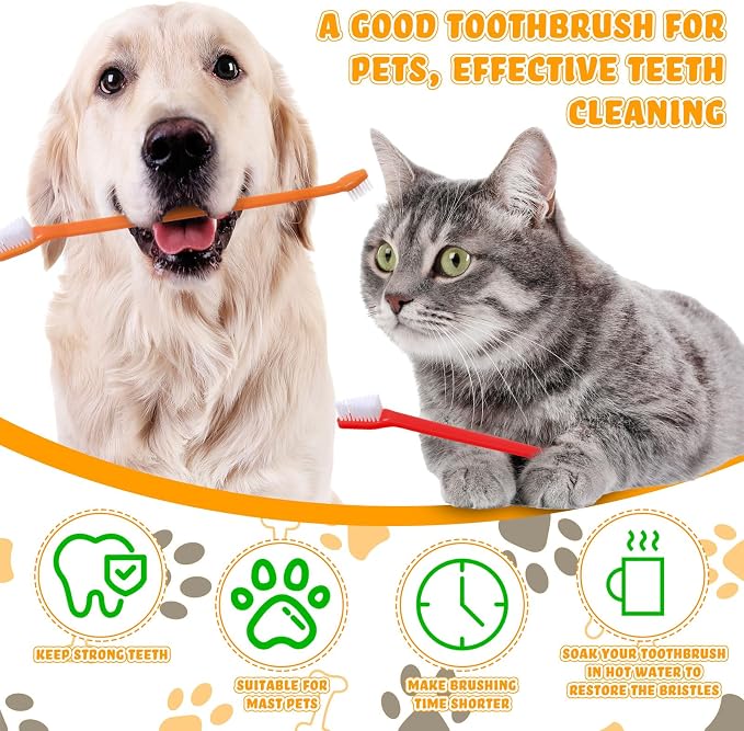 Nuenen 150 Pcs Dog Toothbrush Dual Headed Dental Brushes Puppy Tooth Brushing Kit Long Handle Toothbrush for Large and Small Dogs Cats Most Pets Teeth Cleaning Oral Care Supplies (Stylish Color)