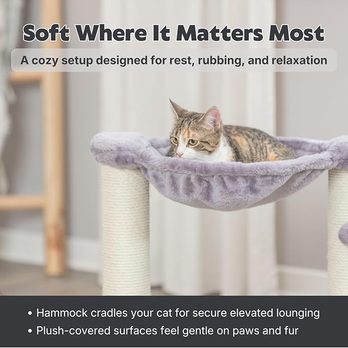 Trixie Baza Cat Scratching Posts, Gray, 15.7" L x 15.7" W x 19.7" H | Indoor Cat Furniture, Plush Hammock, Two Sisal Cat Scratching Posts, Dangling Toy Ball