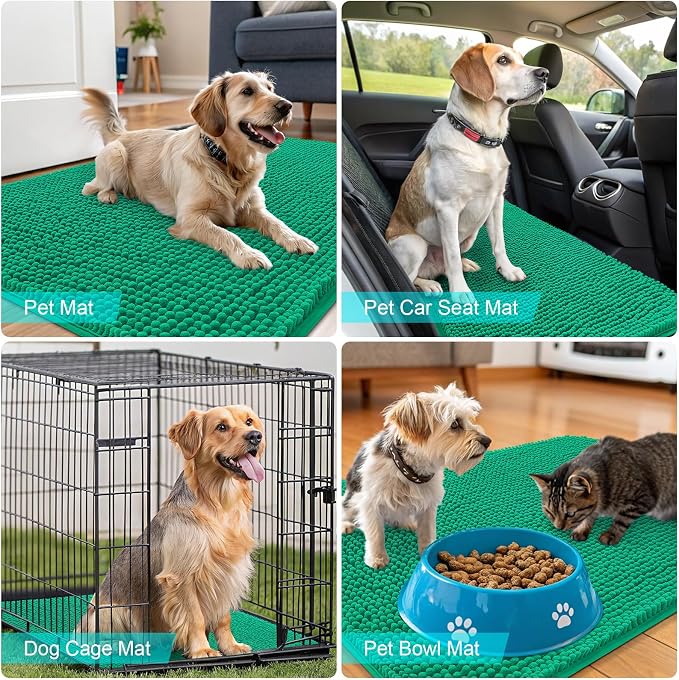 OLANLY Dog Door Mat for Muddy Paws 24x16, Super Absorbent Chenille Mud Mat | Emerald Green, Absorbs Moisture and Dirt, Non-Slip Machine Washable Doormat, Quick-Dry Indoor Entryway Floor Carpet for Dogs