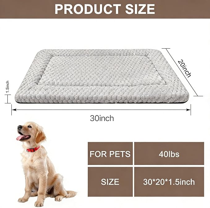 Dog Bed mat Machine-Washable Dog cage mat Light Brown（30x20x1.5in） | Soft reversible design with non-slip bottom, machine washable, lightweight, ideal for crates, travel, and home