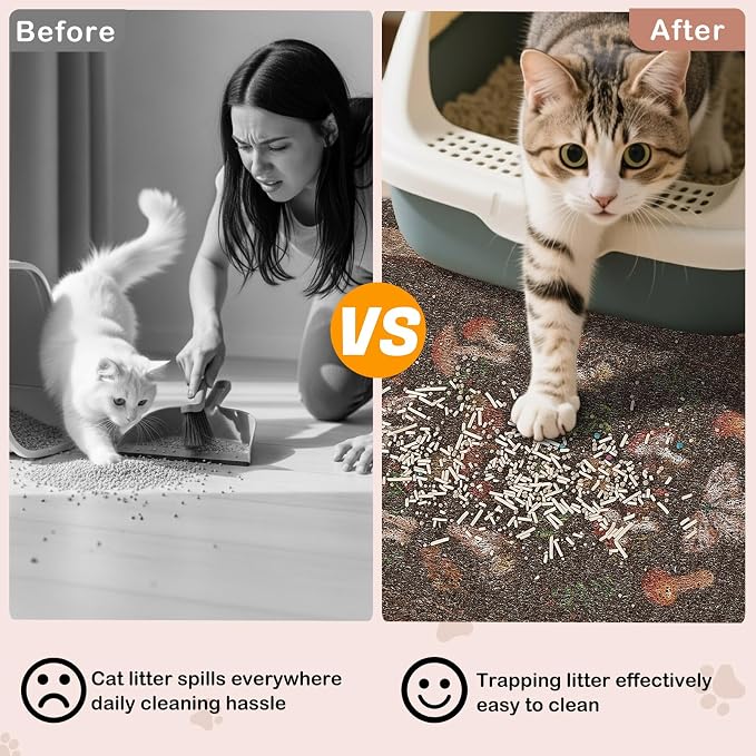 Bienbee Cat Litter Mat, 40" x 30" Dense Trapping Mesh for Litter Boxes | Litter Box Mat with PVC Mesh, Waterproof &Urineproof, Non-Slip Grip, Soft On Kitty Paws and Easy to Clean to Protect Floor