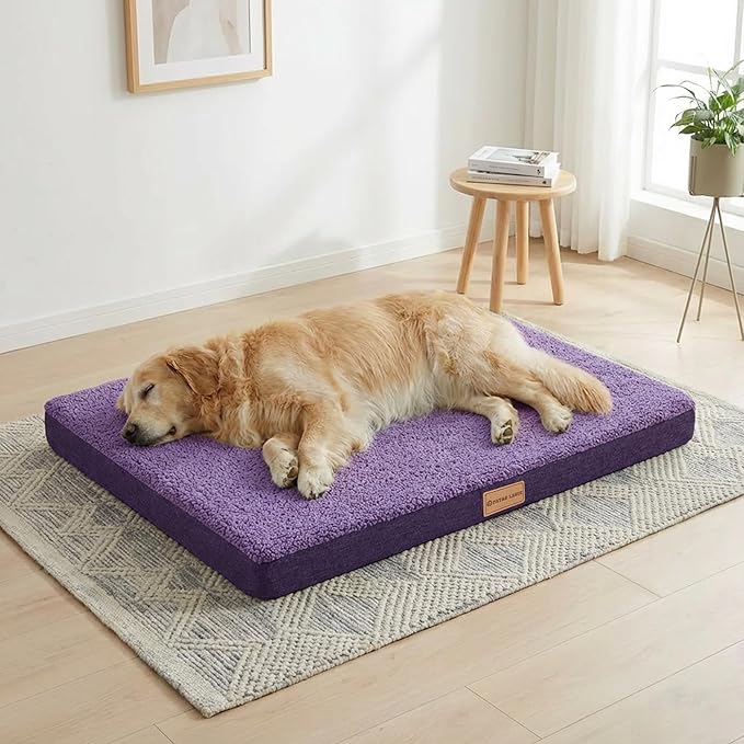 Patas Lague Orthopedic Large Dog Bed Washable Pet Sofa Mat 48''X30''Purple | Egg-Crate Foam Dog Couch For Large Sized Dogs, Waterproof Removable Cover, Soft Pet Crate Bed With Nonskid Bottom