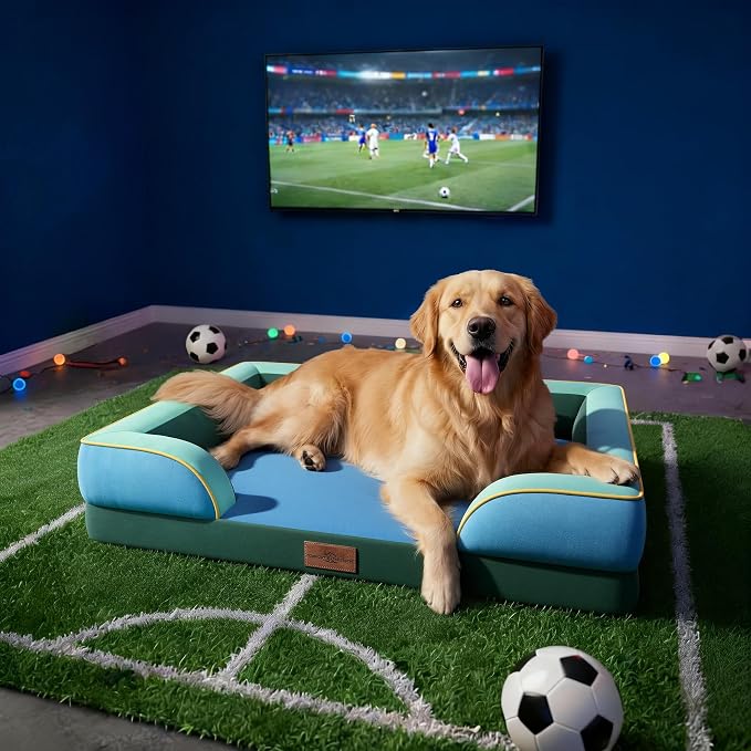 Comfort Expression Orthopedic Dog Bed for Extra Large Dogs with Bolster | Waterproof Dog Couch Bed with Washable Cover & Non-Slip Bottom, Supportive Egg Crate Foam XL Pet Bed, 45x35 Inch