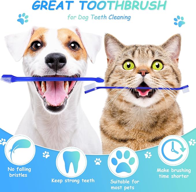 Honeydak 80 Pcs Dog Toothbrush Bulk Dual Headed Dental Brushes Dogs Tooth Brushing Kit Long Handle Pet Tooth Brush for Puppy Large Small Cats and Most Pets Teeth Cleaning Dental Supplies(Dark Blue)