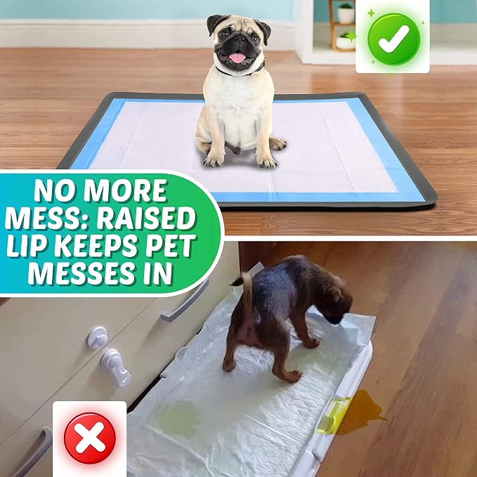 Skywin TidyFriend Dog Pee Pad Holder Fits for 27.5” x 44” Wee Wee Pee Pads - Stable Grip, Raised Edges, Quick-Wipe Silicone Surface Dog Potty Holder for Indoor Flooring Protection (Grey)