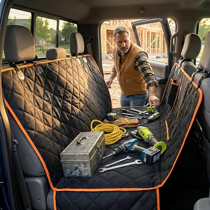Dog Seat Covers for Trucks 100% Waterproof Car Hammock for Truck Back Seat Durable X-Large Seat Cover Against Dirt and Dog Fur Machine Washable Pet Seat Cover for Trucks and Large SUVs