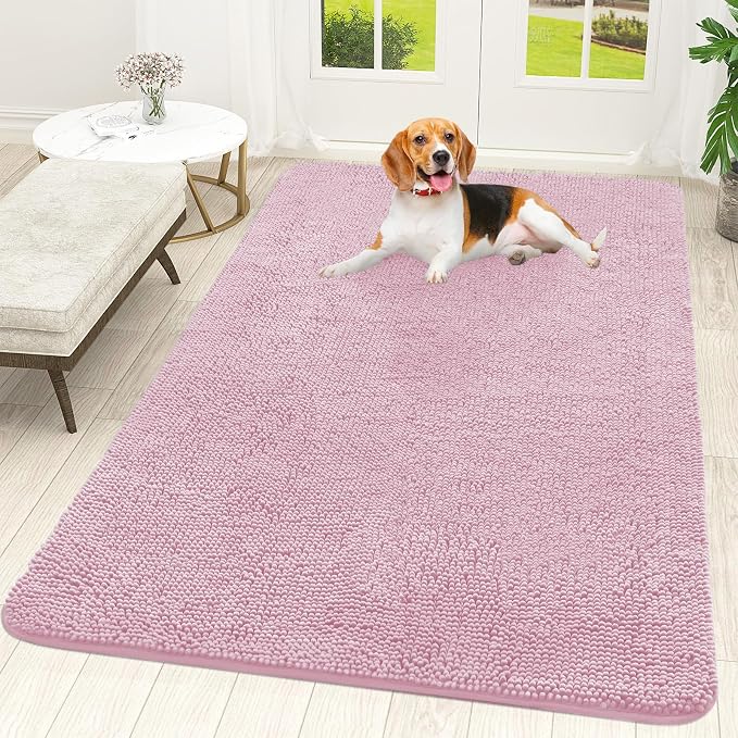 OLANLY Dog Door Mat for Muddy Paws 59x35, Super Absorbent Chenille Mud Mat | Dusty Rose, Absorbs Moisture and Dirt, Non-Slip Machine Washable Doormat, Quick-Drying Indoor Entryway Floor Carpet for Dogs