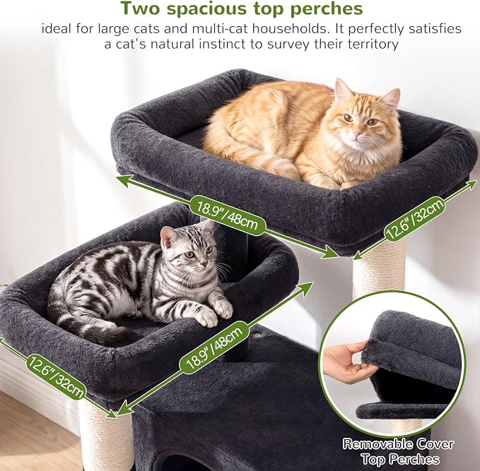 Globlazer 75in Tall Cat Tree Tower for Indoor Cats, F75B, Dark Grey | Large Cat Tree for Indoor Cats Large Adult, Multi-Level Cat Tower with 7 Scratching Posts, 2 Cat Condos, 2 Top Perches