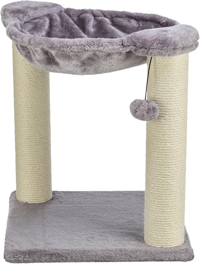 Trixie Baza Cat Scratching Posts, Gray, 15.7" L x 15.7" W x 19.7" H | Indoor Cat Furniture, Plush Hammock, Two Sisal Cat Scratching Posts, Dangling Toy Ball