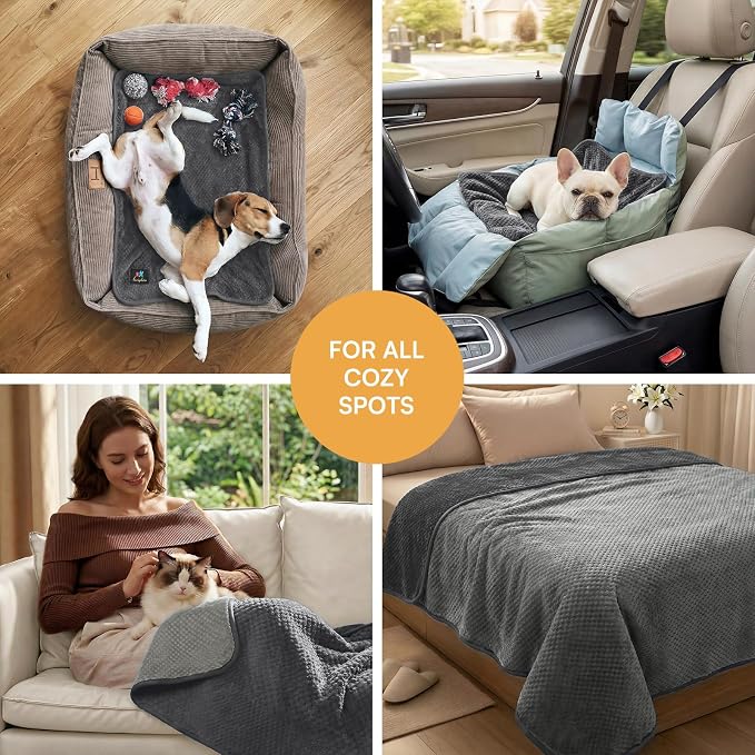 Luciphia Waterproof Blanket for Small Dog Cat Puppy Ultra-Soft & Calming Pet Throw Reversible Warm Fleece Durable Furniture Crate Couch Cover Protector Machine Washable Leakproof Grey, S (40''x28'')