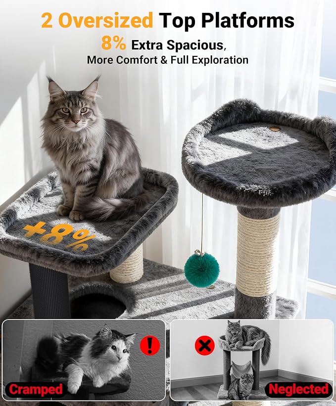 Eco-Wood Cat Tree Tower,【Top Heavy Duty】 Cat Tower for All Indoor Cats | Eco-Wood, 54” Sturdy Cat Tower Bed with 6 Scratching Posts, Scratch rope, Scratcher, 3 Enlarged Cat Condos, Jumping Perches