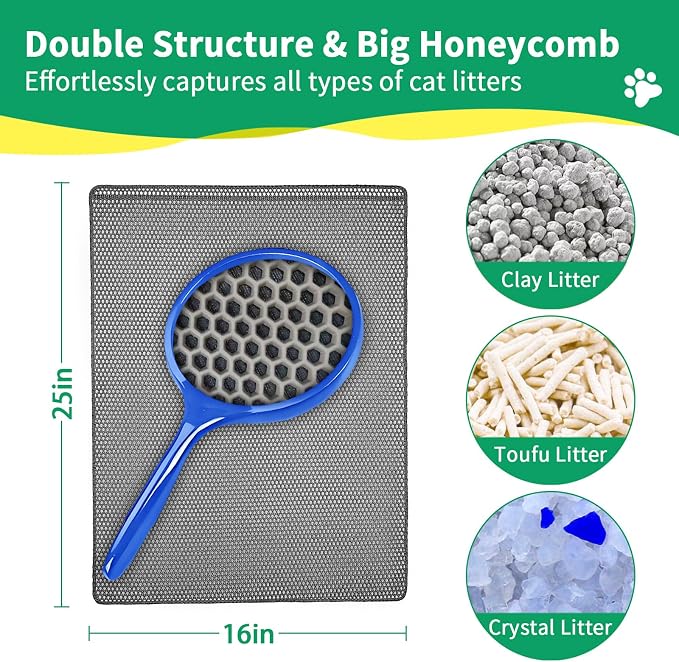 GRELY 2 Layer Cat Litter Mat, 25x16 Inch Litter Trapping Mat for Cats | 25x16 inch 2-layer litter trapping mat, non-slip, waterproof & urine proof, collapsible for easy cleaning.