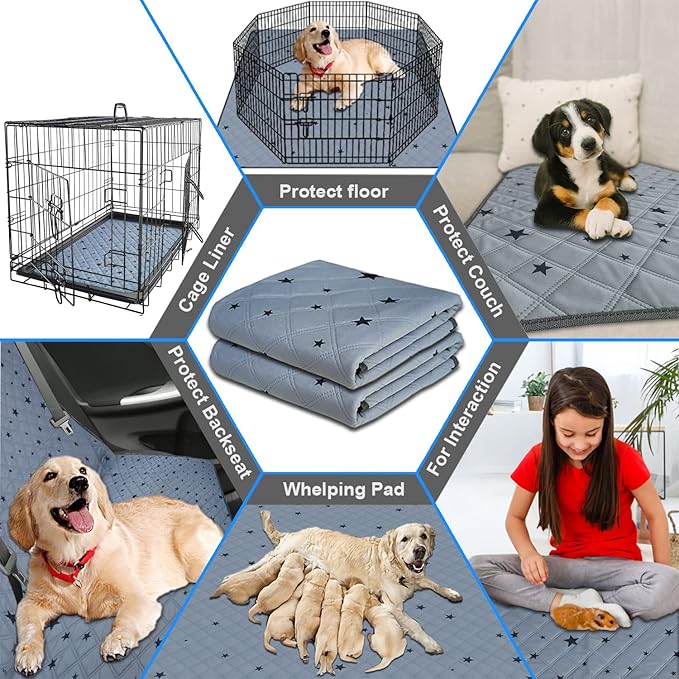 RIOUSSI Reusable Pee Pads for Dogs, Puppies. Washable, Absorbent, Leakproof | Soft Material | Non-Slip Bottom | Ideal for Dog Potty Training | Gray Stars, 72"x72", 1-Pack