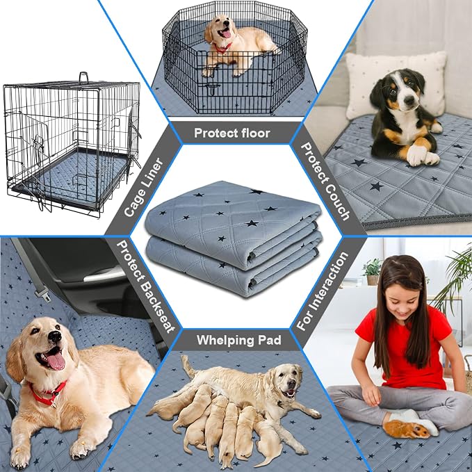 RIOUSSI Reusable Pee Pads for Dogs, Puppies. Washable, Absorbent, Leakproof | Soft Material | Non-Slip Bottom | Ideal for Dog Potty Training | Gray Stars, 36"x41", 4-Pack