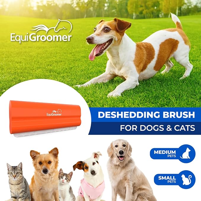 EquiGroomer 5-Inch Undercoat Deshedding Brush for Dogs & Cats, Orange | Best for dogs up to 100 lbs and cats of any size, short or long hair, stainless blade, no cutting or pulling
